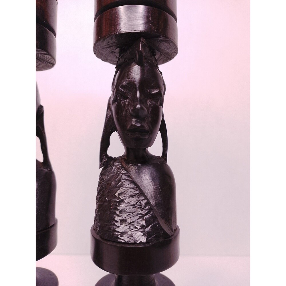 Vintage Mid-Century African Hand-Carved Ebony Wood Candlesticks - Picture 9 of 16